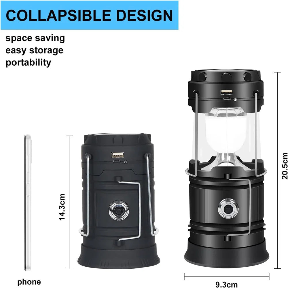 Camping Lamp LED Solar Powered Rechargeable USB Torch