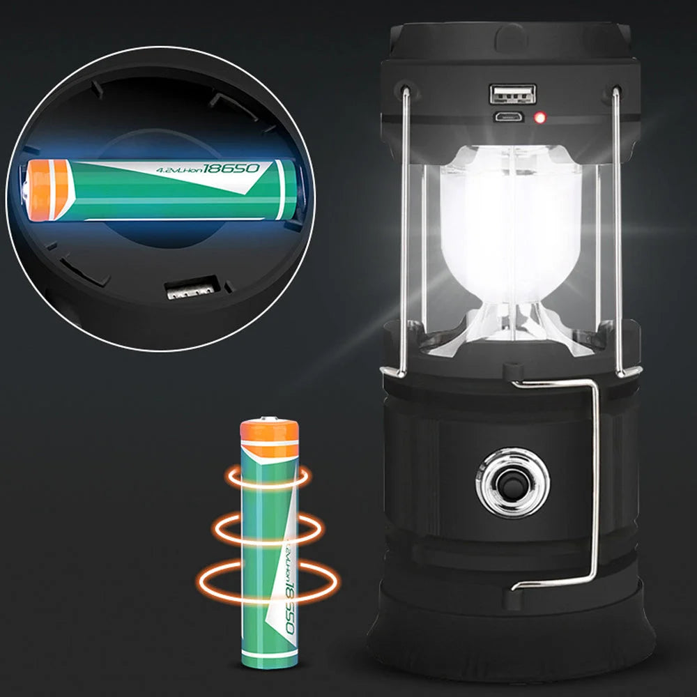 Camping Lamp LED Solar Powered Rechargeable USB Torch