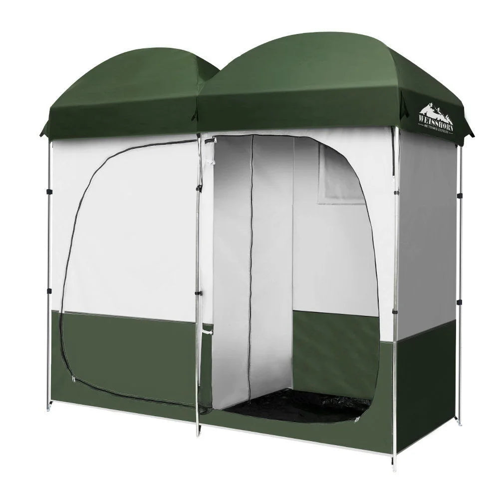 Green camping shower toilet with brass body and chrome handle