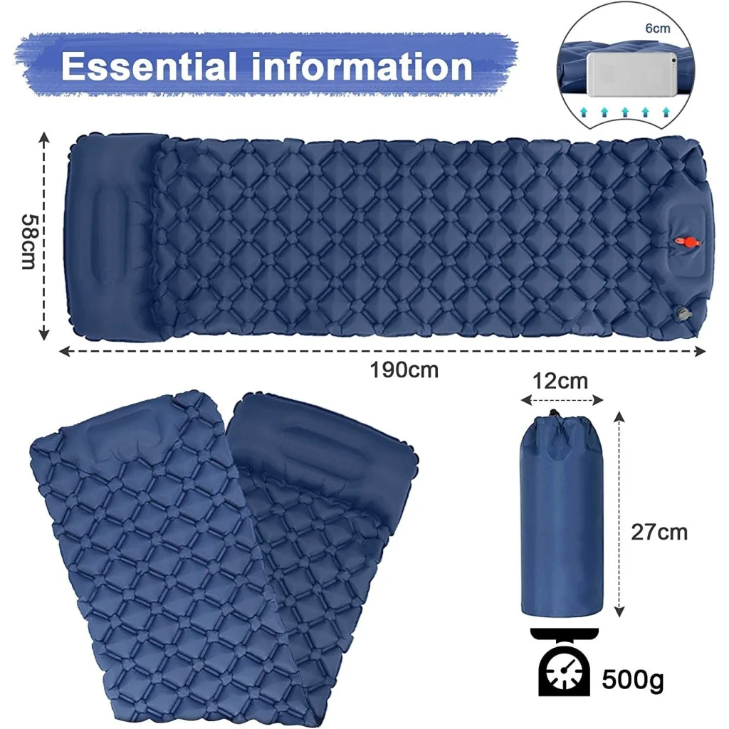 Camping Sleeping Pad Ultralight Inflatable with Pillow for Travelling