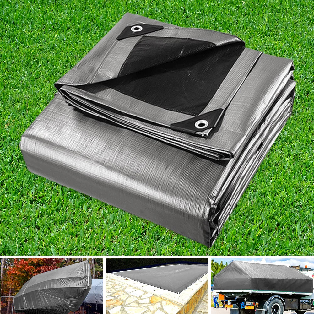 Camping tarp heavy with compact layout and accessory details