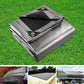 Silver 6x7 camping tarp heavy with assembled layout and visible hardware