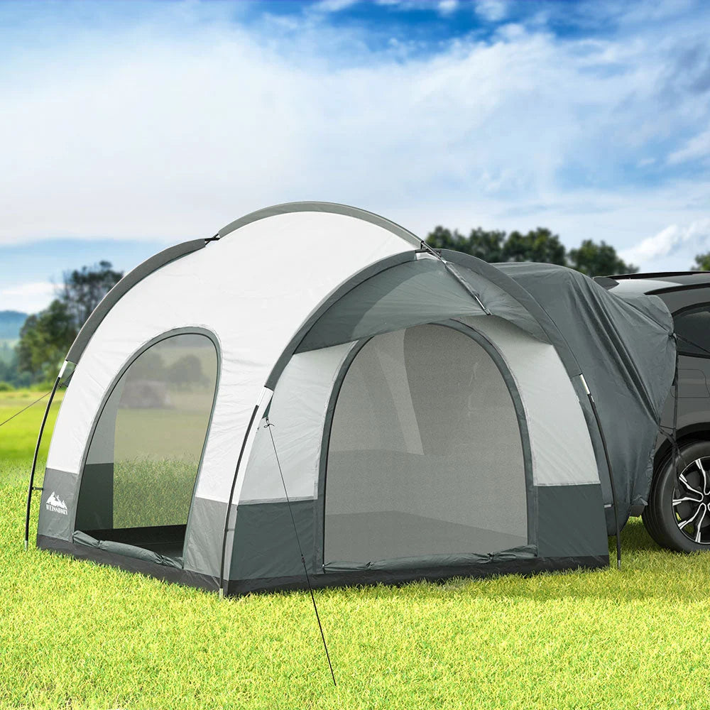 Camping tent car with storage shelves and support legs