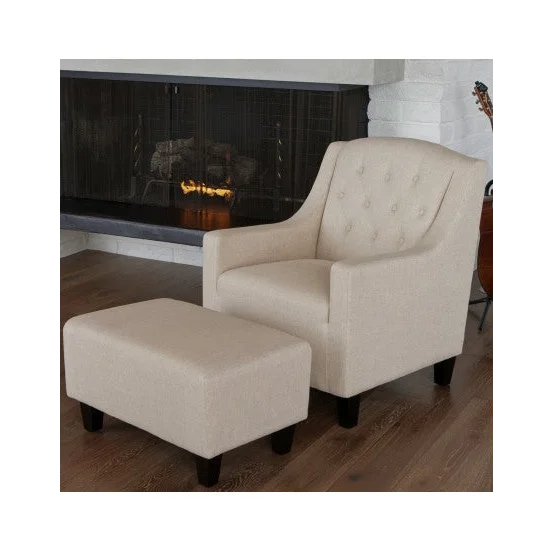 Canberra Fabric Armchair & Ottoman in Begie Linen