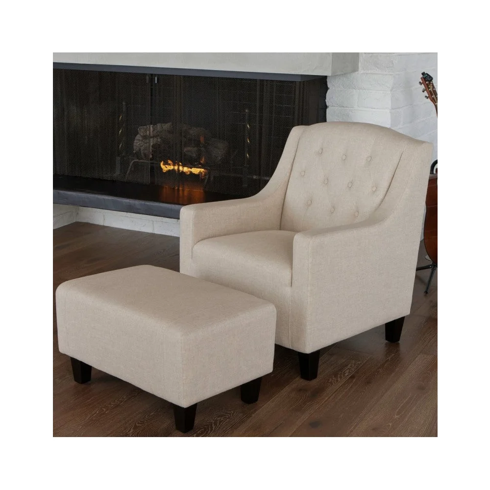 Canberra Fabric Armchair & Ottoman in Begie Linen