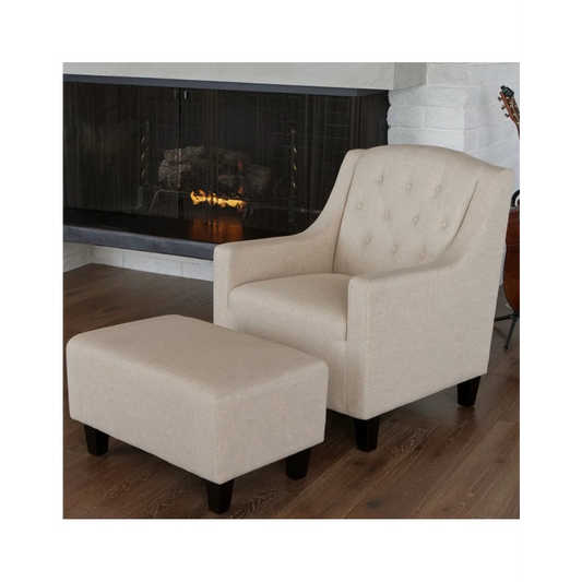Canberra Fabric Armchair & Ottoman in Begie Linen