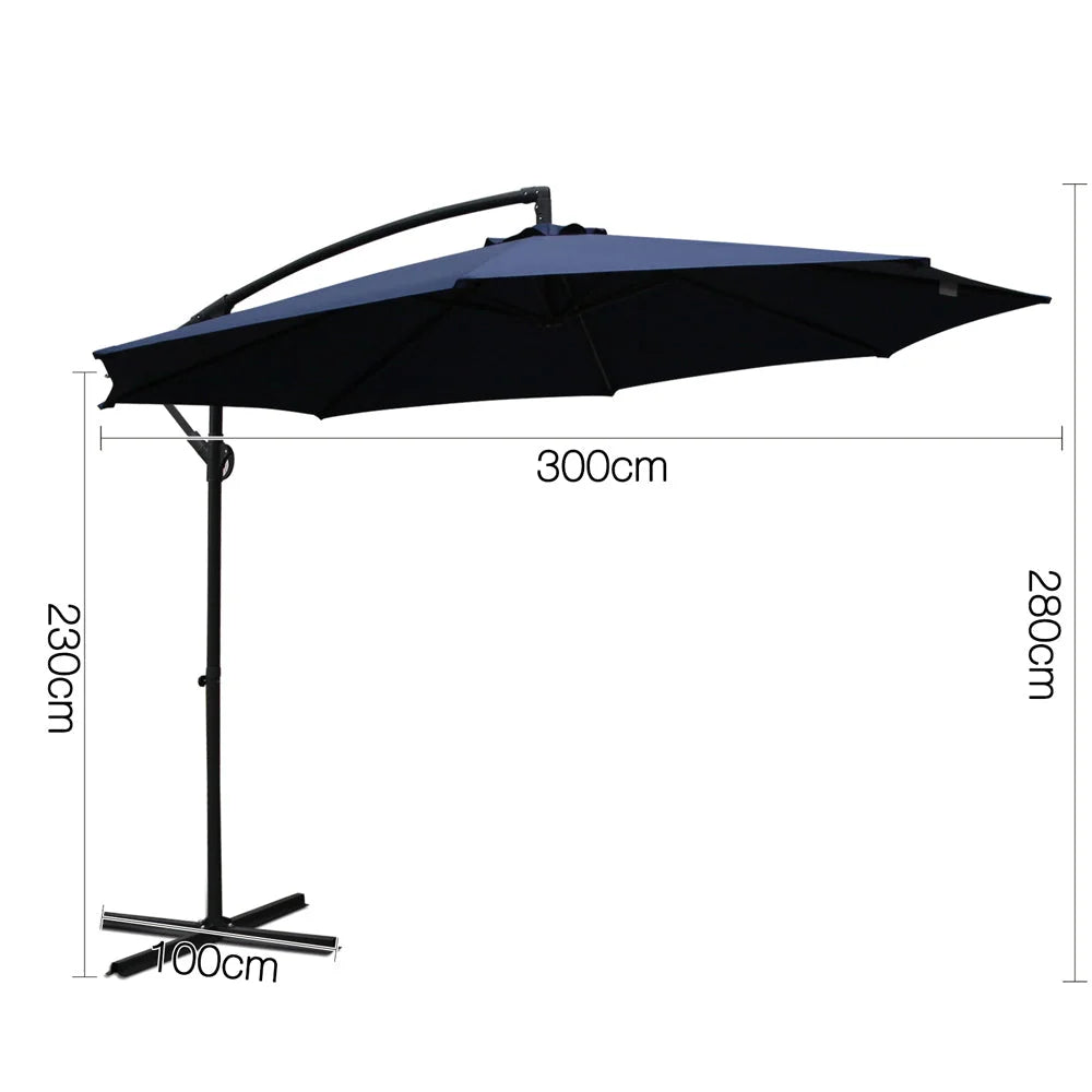 Cantilever Outdoor Umbrella 3m Navy - Outdoor