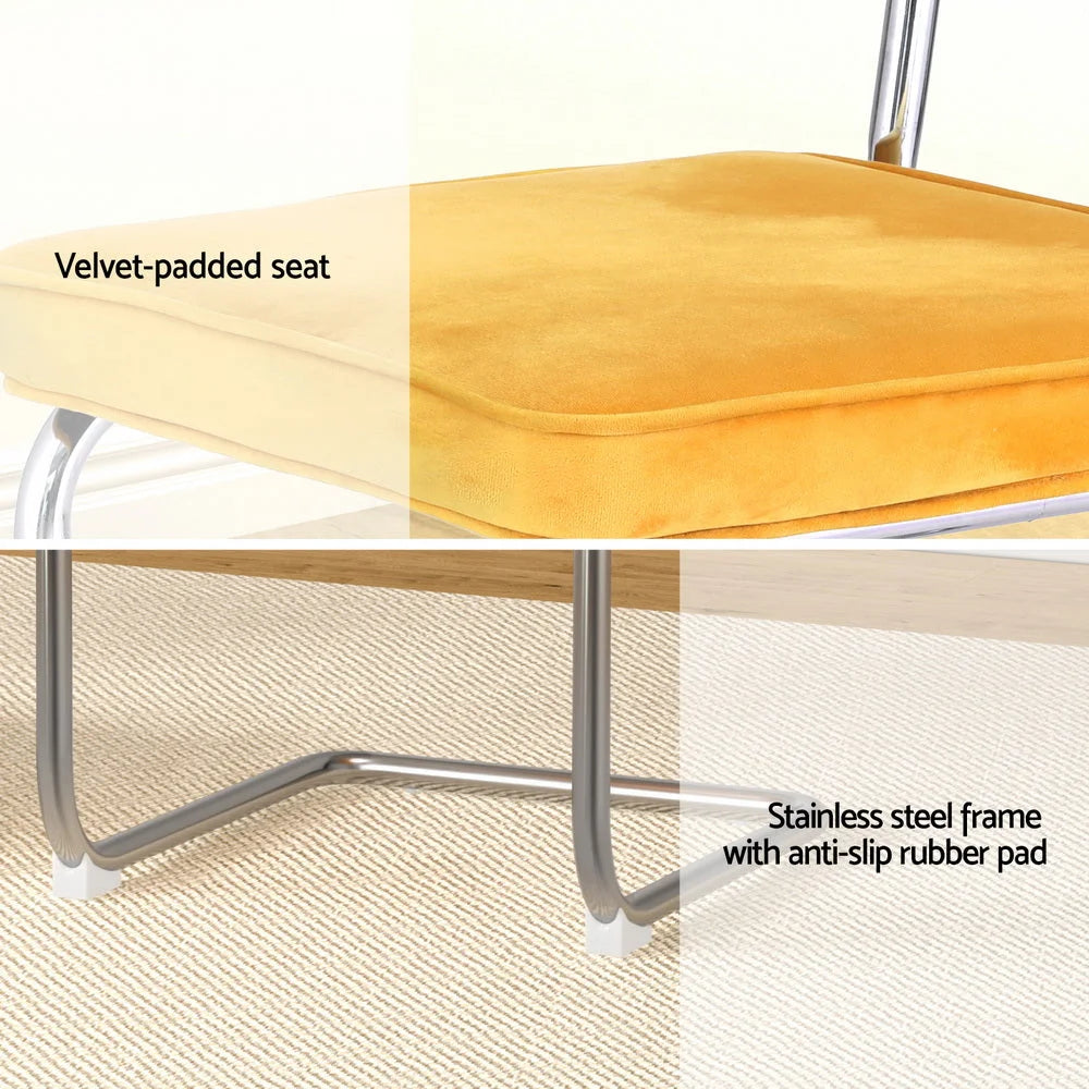 Cantilevered Dining Chairs Set of 2 - Yellow Velvet