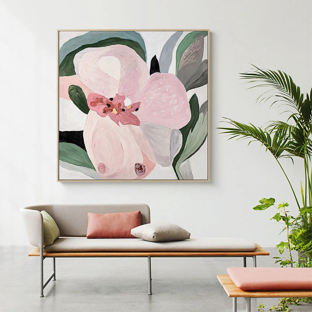 Canvas Wall Art 50cm x 50cm Floral Hand Painting Style Wood