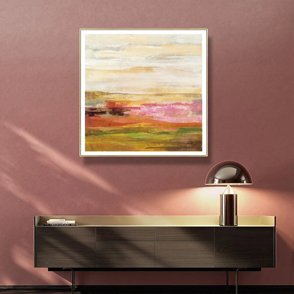 Canvas Wall Art Blooming Field Gold Frame 60x60cm - Home &