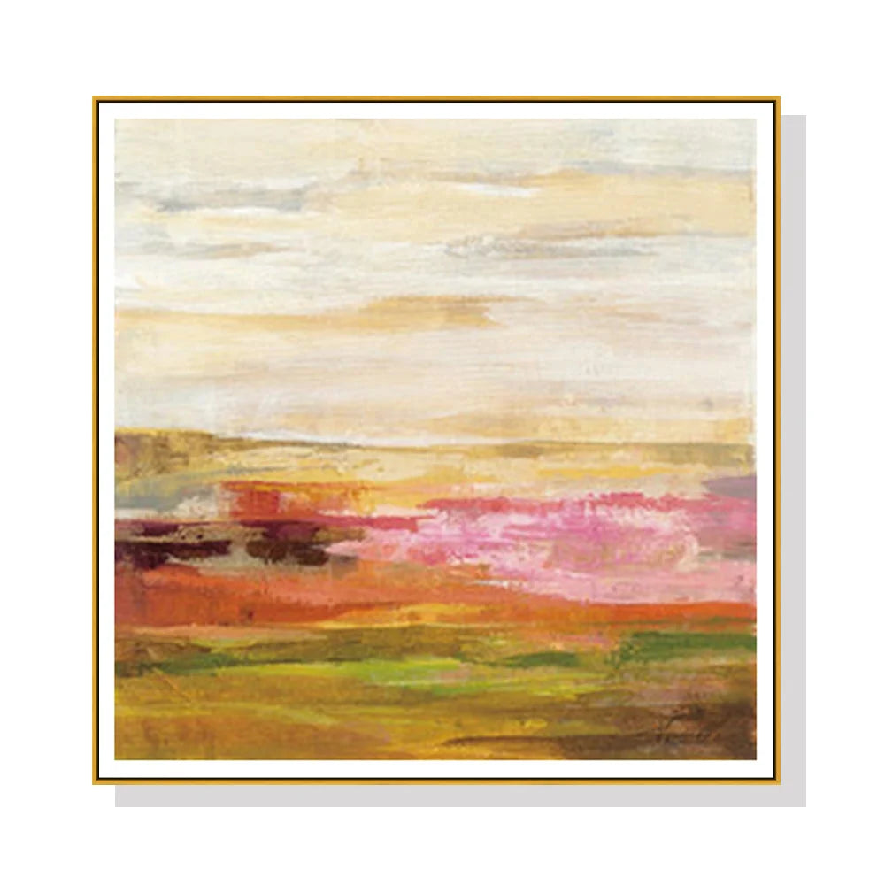 Canvas Wall Art Blooming Field Gold Frame 70x70cm - Home &