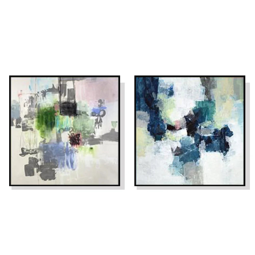 Canvas Wall Art Blue Crushers 2 Sets Black Frame 50x50cm
