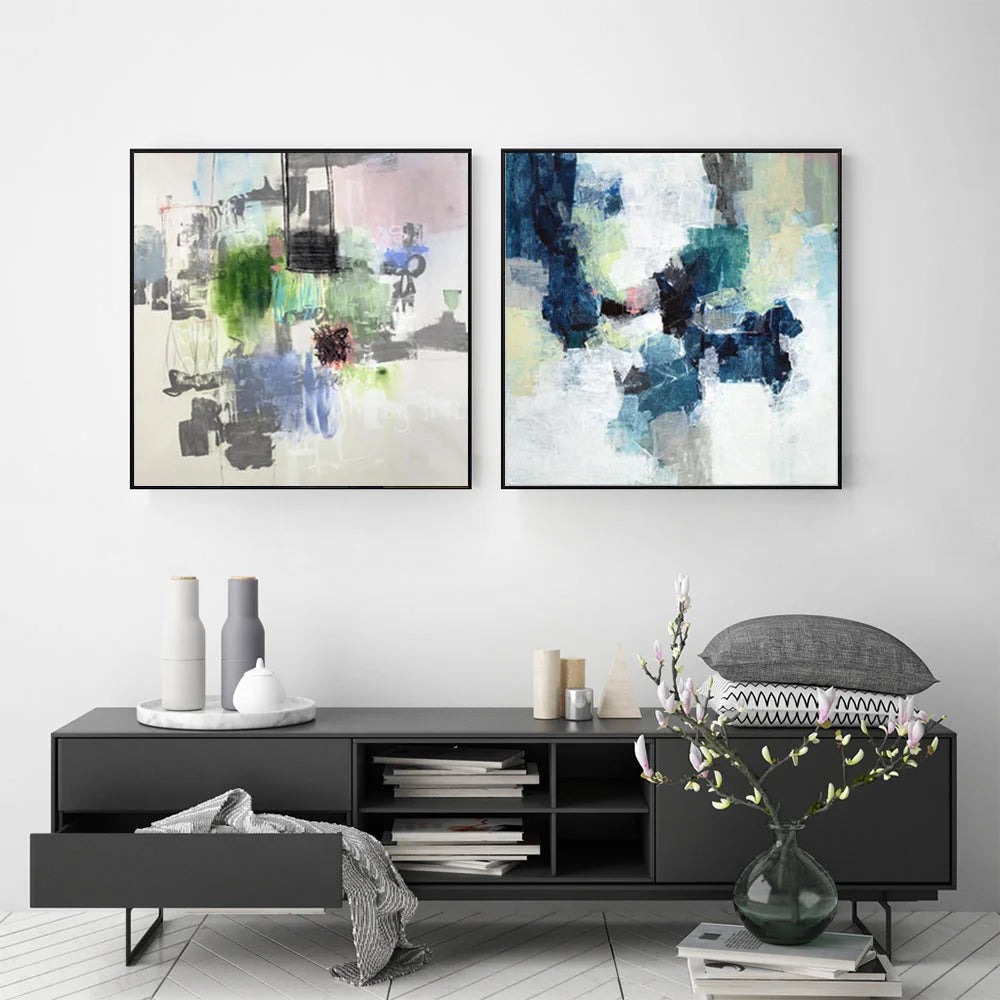 Canvas Wall Art Blue Crushers 2 Sets Black Frame 50x50cm