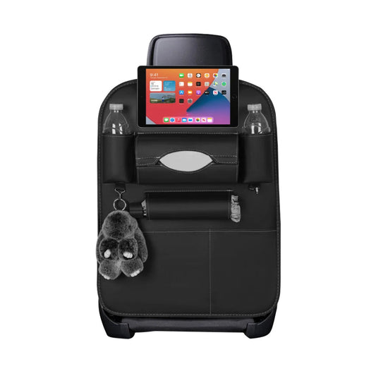Car Back Seat Storage Bag Premium PVC Leather Multi-Pocket Organizer with iPad Mini Holder - Black