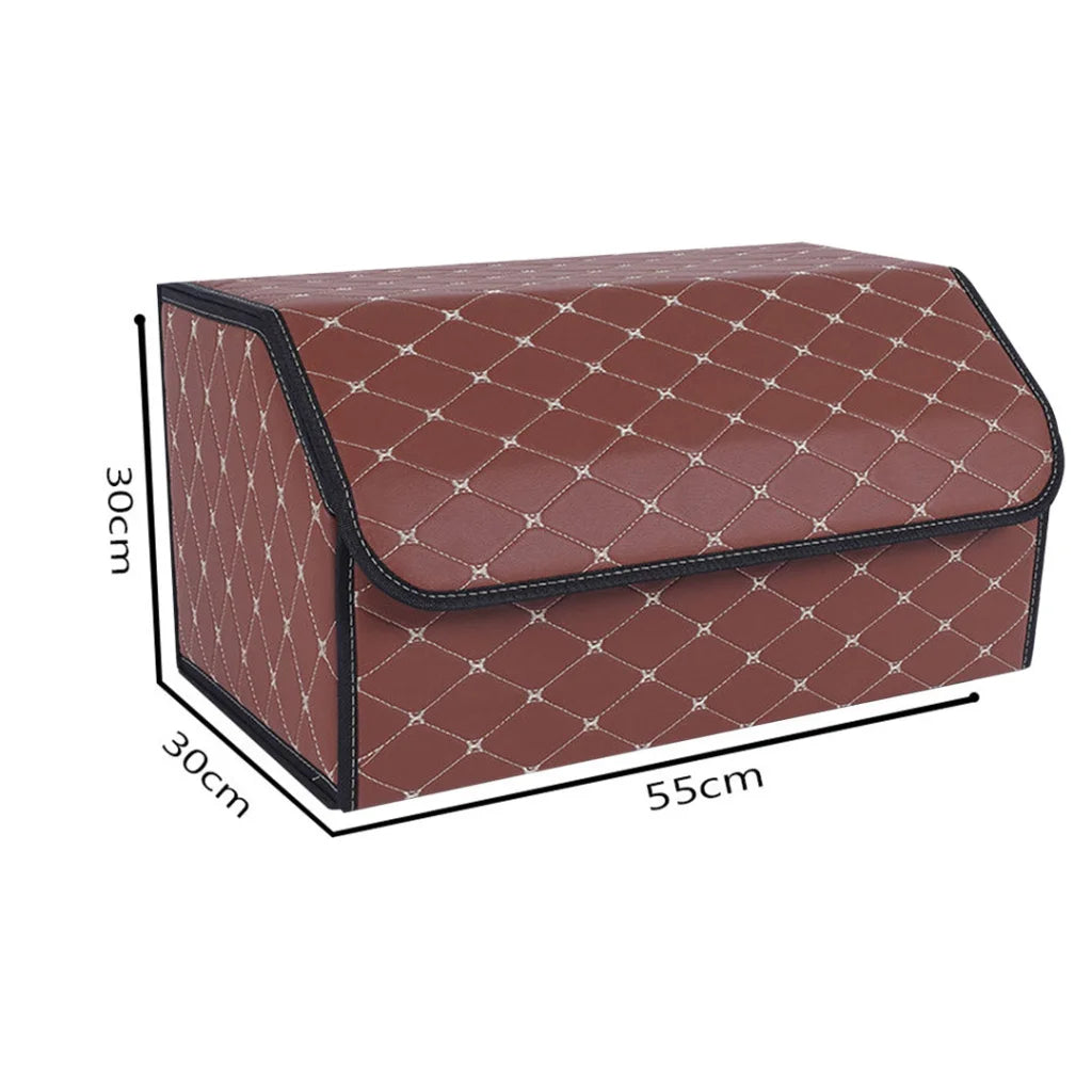 Car Boot Organizer Premium Leather Collapsible Foldable Trunk Cargo Storage Box - Coffee/Gold Stitch Large
