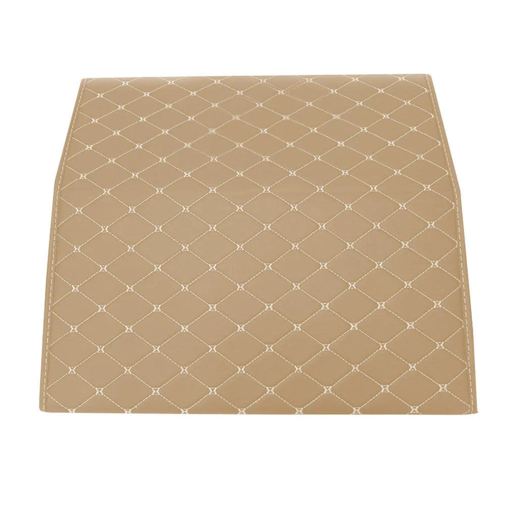 Car Boot Organizer Premium Leather Collapsible Foldable Trunk Cargo Storage Box - Beige/Gold Stitch Large