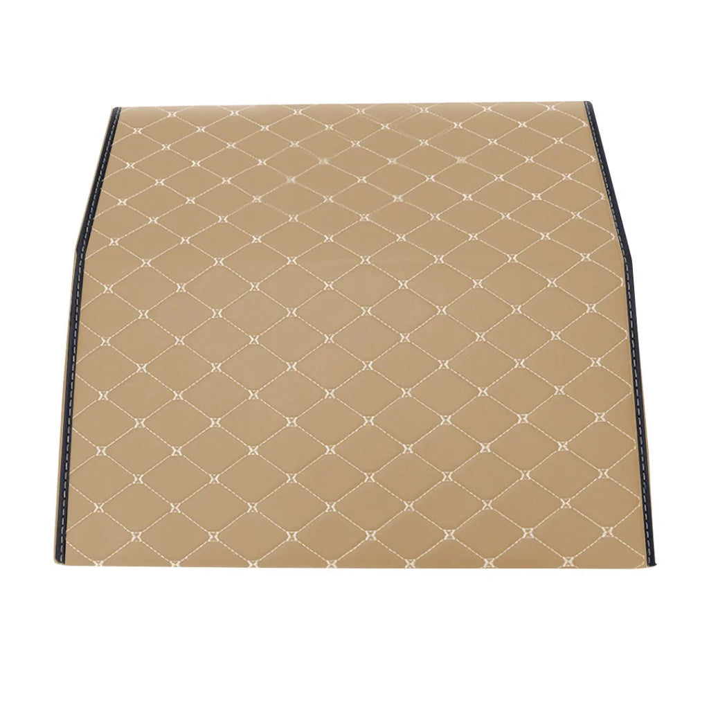 Car Boot Organizer Premium Leather Collapsible Foldable Trunk Cargo Storage Box - Beige/Gold Stitch Small