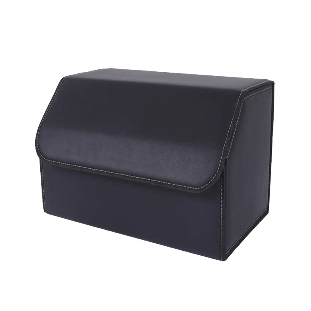 Car Boot Organizer Premium Leather Collapsible Foldable Trunk Cargo Storage Box - Black Medium