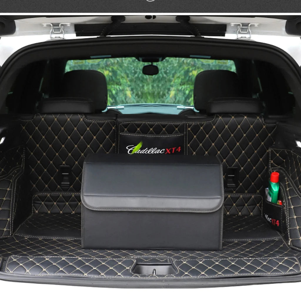 Car Boot Organizer Premium Leather Collapsible Foldable Trunk Cargo Storage Box - Black Medium