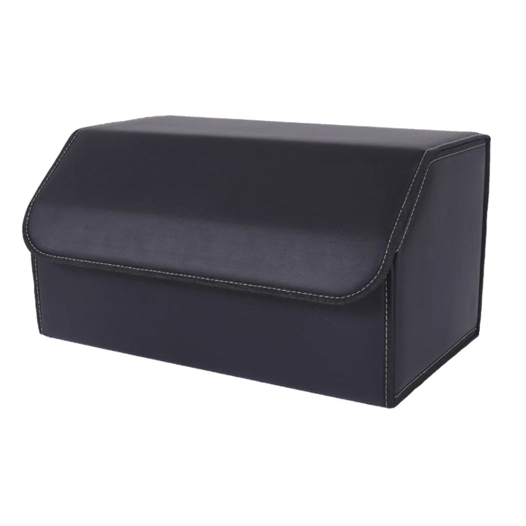 Car Boot Organizer Premium Leather Collapsible Foldable Trunk Cargo Storage Box - Black Large
