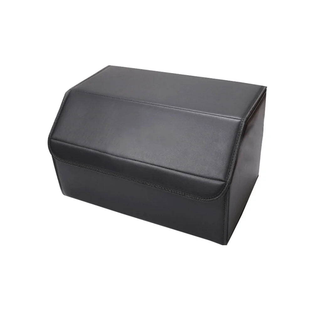 Car Boot Organizer Premium Leather Collapsible Foldable Trunk Cargo Storage Box - Black Medium