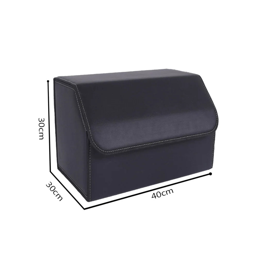 Car Boot Organizer Premium Leather Collapsible Foldable Trunk Cargo Storage Box - Black Medium
