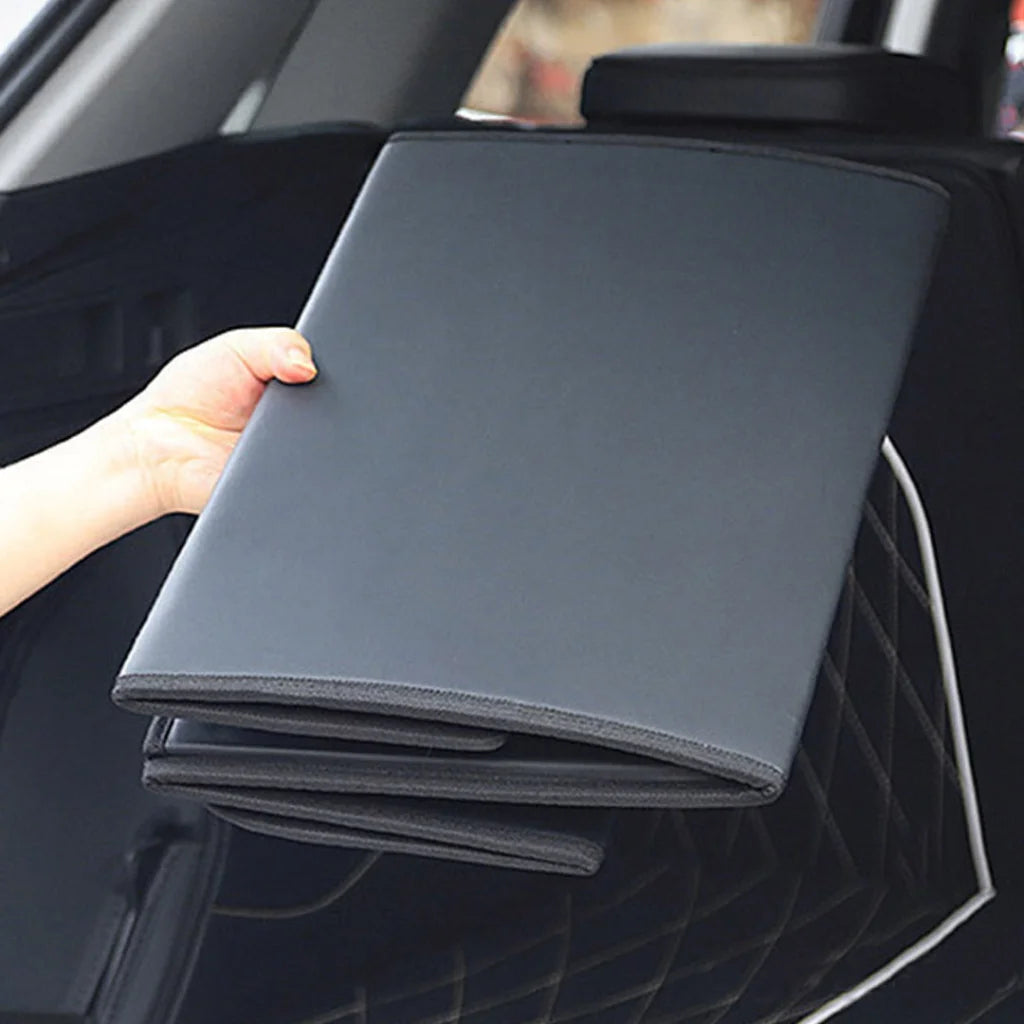 Car Boot Organizer Premium Leather Collapsible Foldable Trunk Cargo Storage Box - Black Large