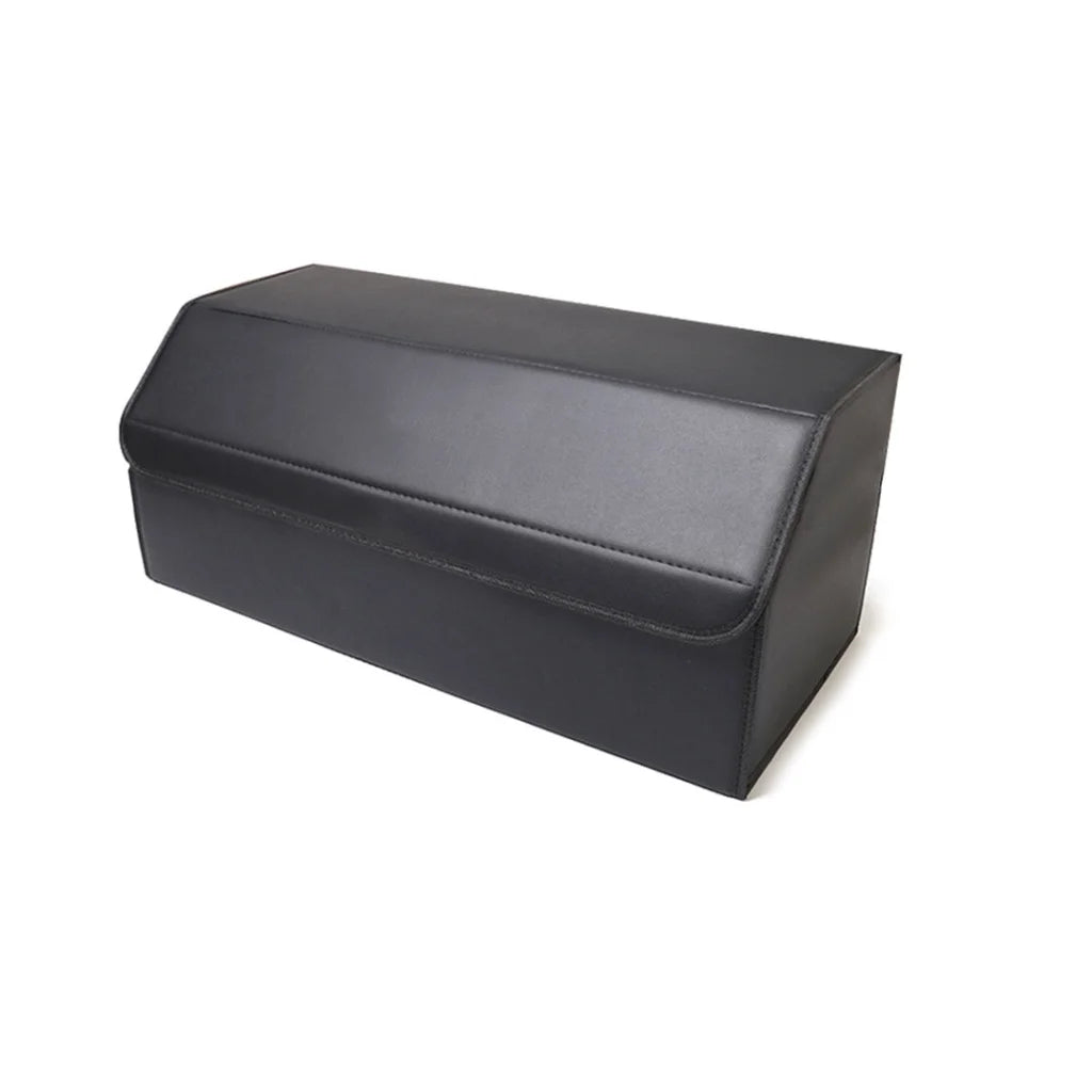 Car Boot Organizer Premium Leather Collapsible Foldable Trunk Cargo Storage Box - Black Large