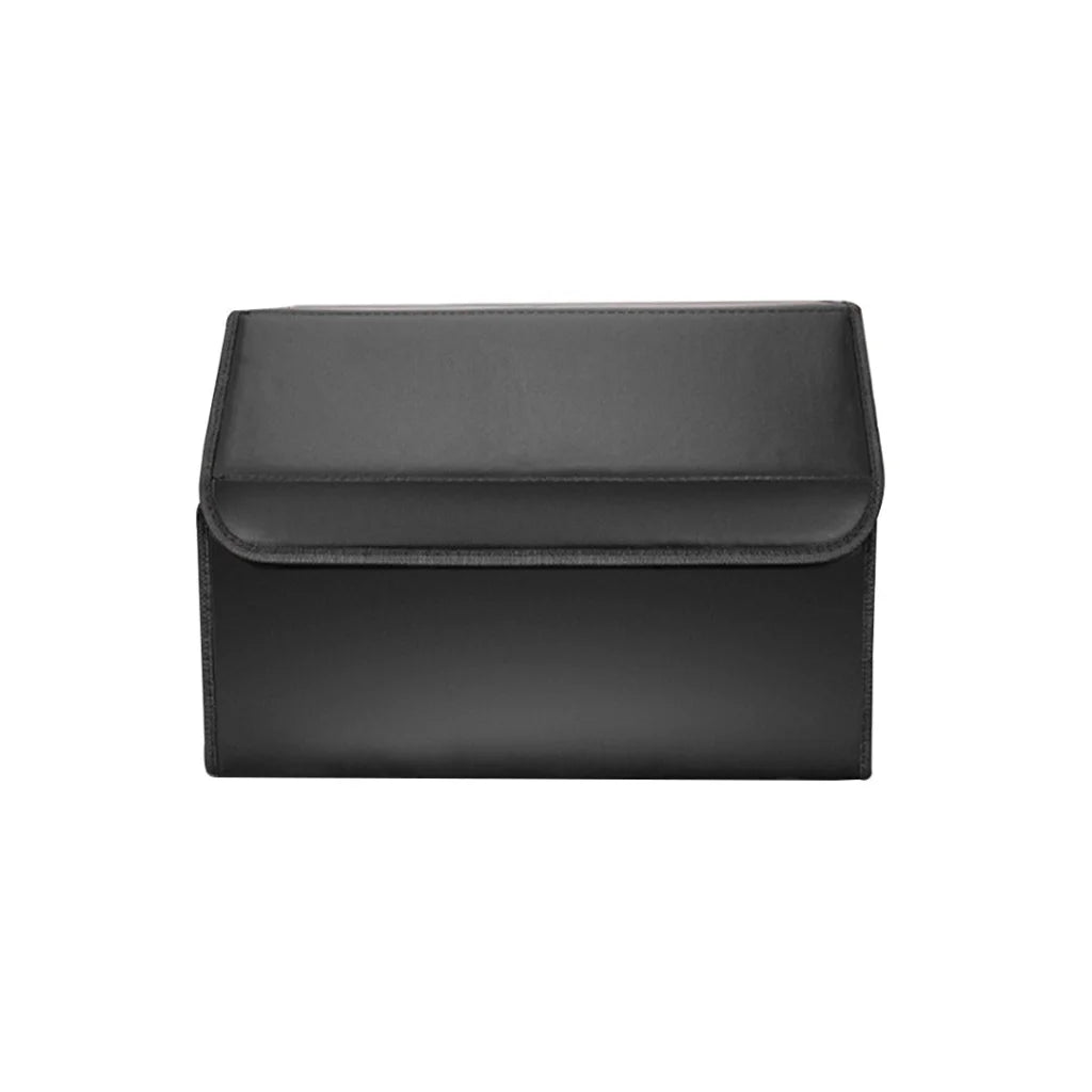 Car Boot Organizer Premium Leather Collapsible Foldable Trunk Cargo Storage Box - Black Medium