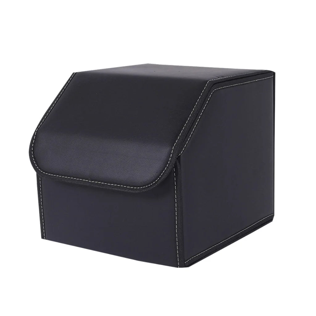 Car Boot Organizer Premium Leather Collapsible Foldable Trunk Cargo Storage Box - Black Small