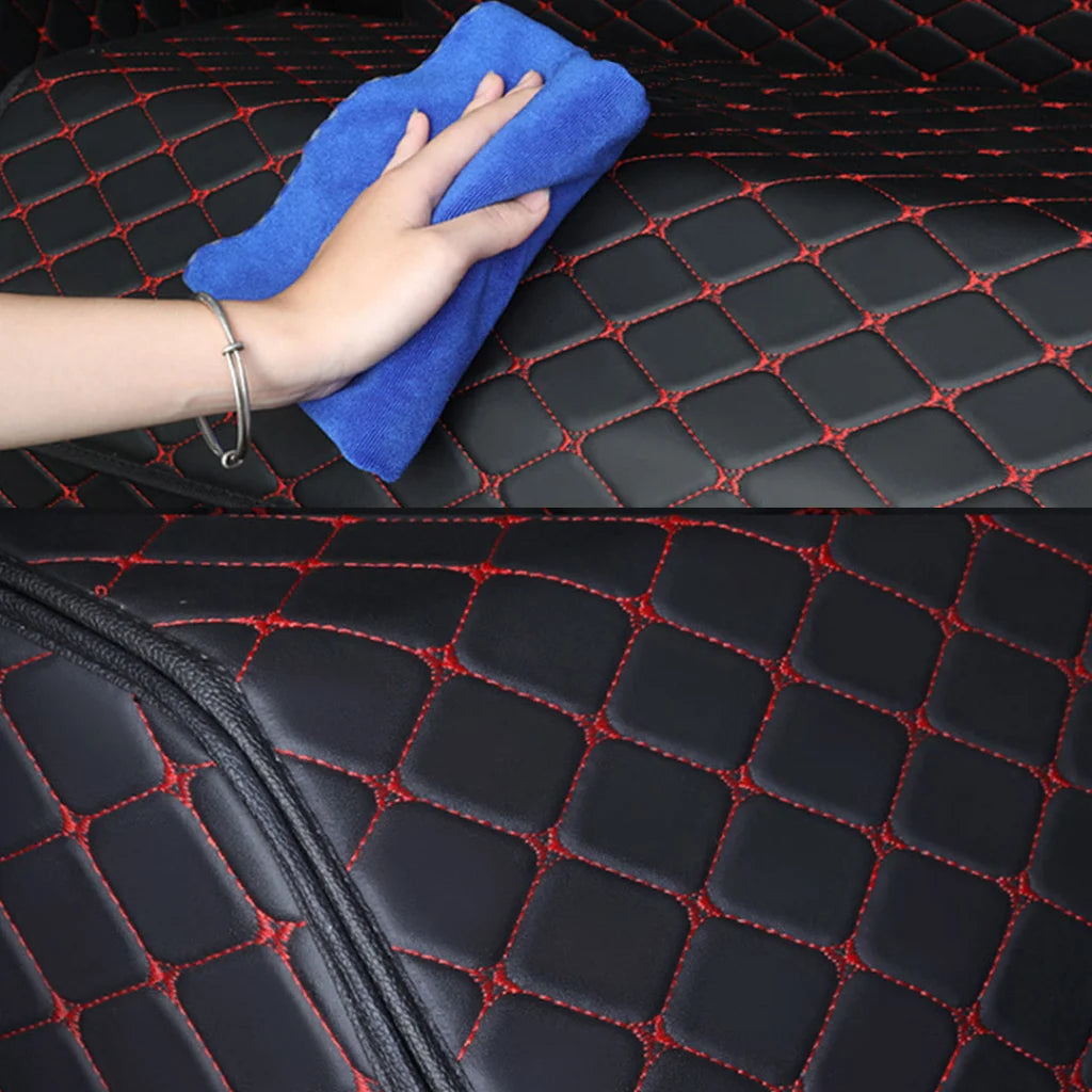 Car Boot Organizer Premium Leather Collapsible Foldable Trunk Cargo Storage Box - Black/Red Stitch Medium
