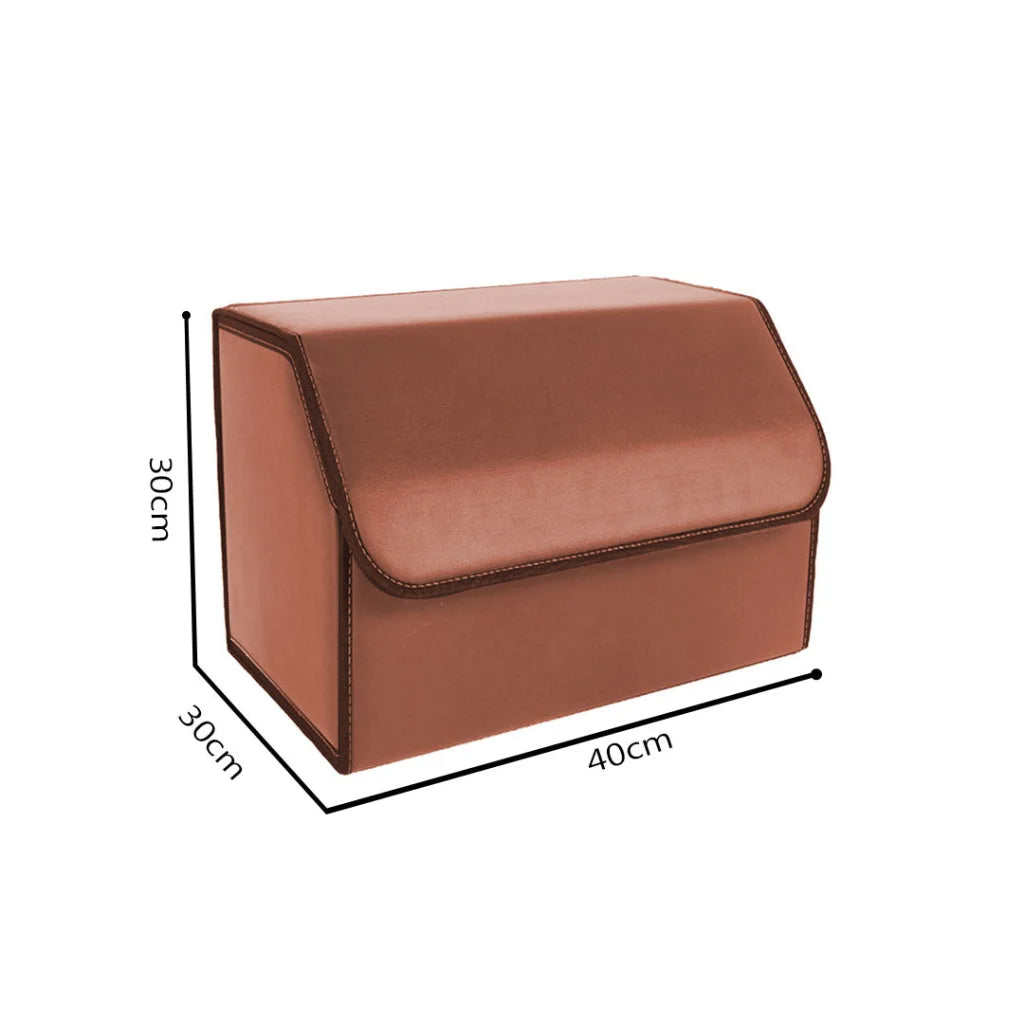 Car Boot Organizer Premium Leather Collapsible Foldable Trunk Cargo Storage Box - Coffee Medium