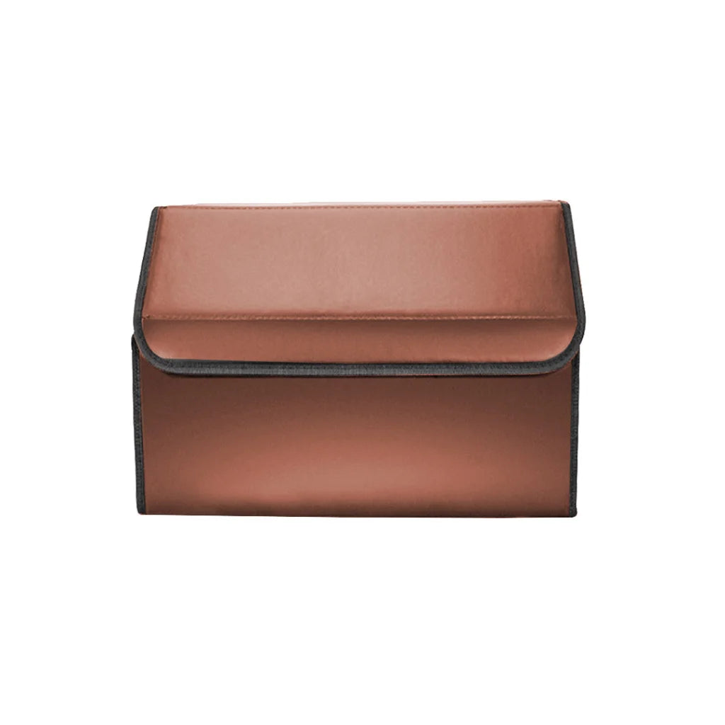 Car Boot Organizer Premium Leather Collapsible Foldable Trunk Cargo Storage Box - Coffee Medium