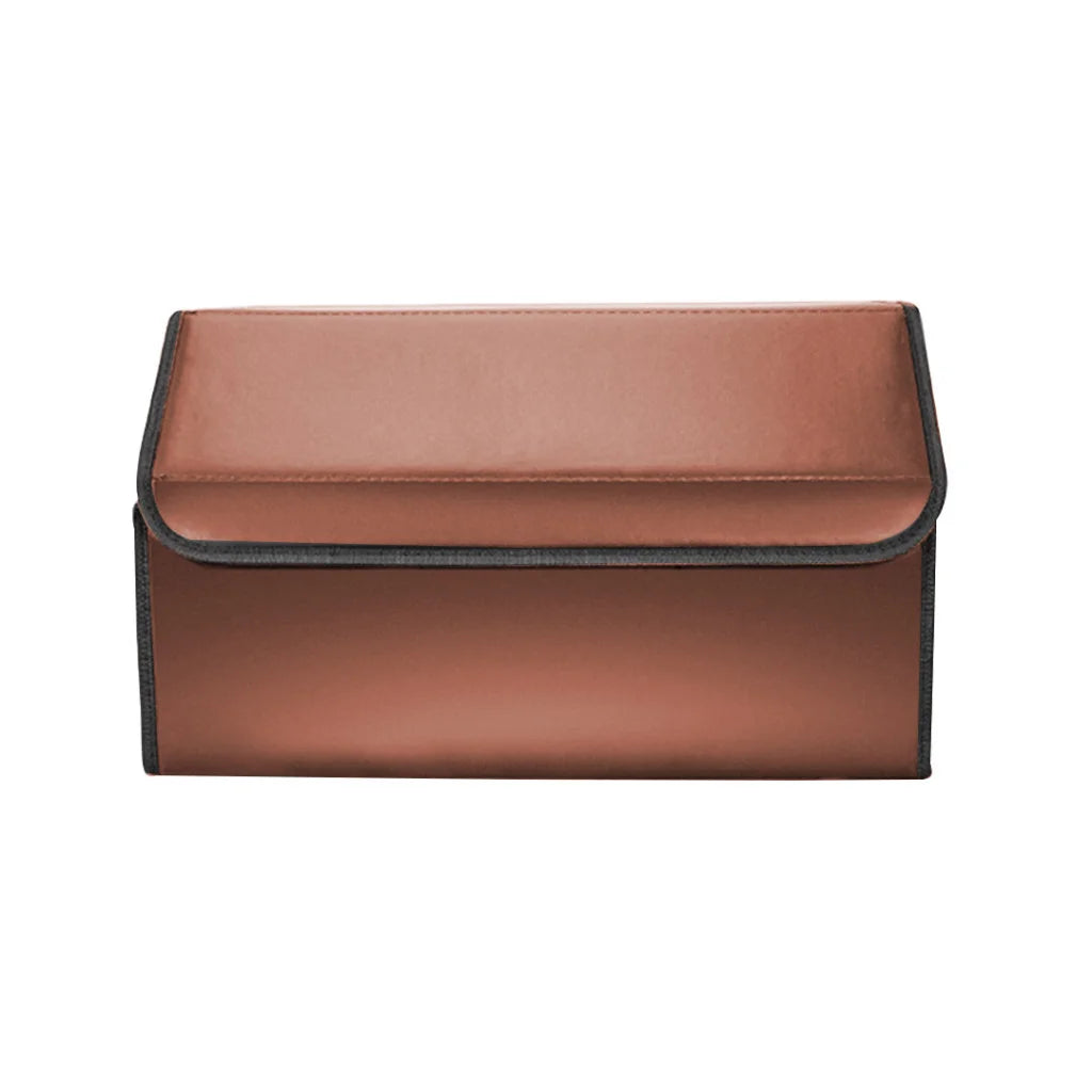 Car Boot Organizer Premium Leather Collapsible Foldable Trunk Cargo Storage Box - Coffee Large