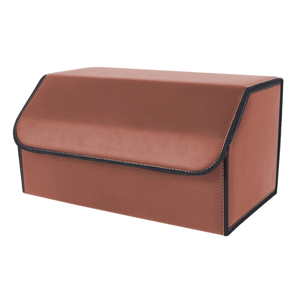 Car Boot Organizer Premium Leather Collapsible Foldable Trunk Cargo Storage Box - Coffee Large