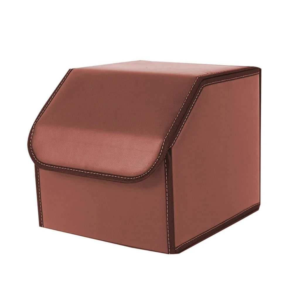 Car Boot Organizer Premium Leather Collapsible Foldable Trunk Cargo Storage Box - Coffee Small
