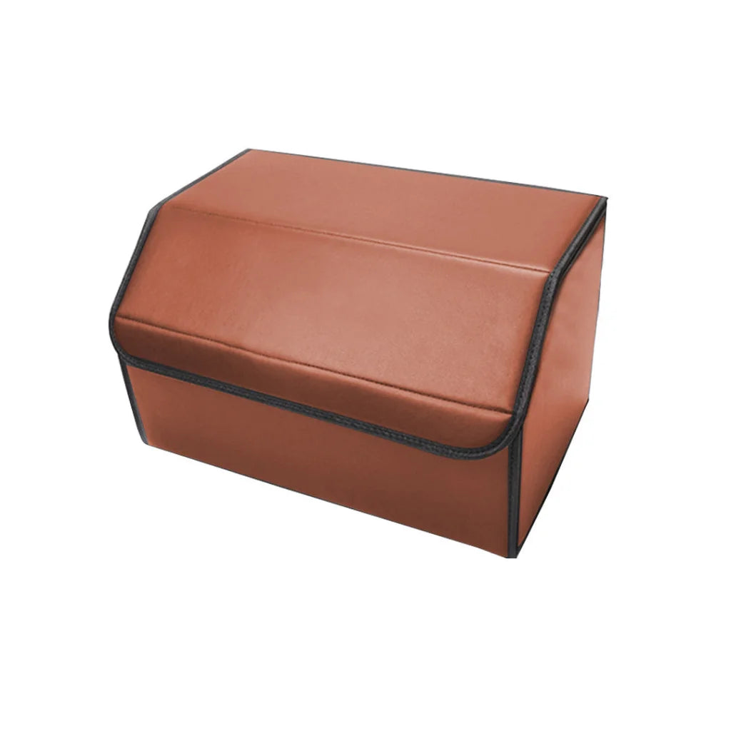 Car Boot Organizer Premium Leather Collapsible Foldable Trunk Cargo Storage Box - Coffee Medium