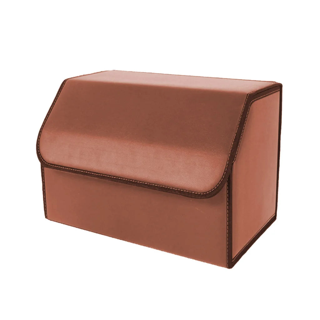 Car Boot Organizer Premium Leather Collapsible Foldable Trunk Cargo Storage Box - Coffee Medium