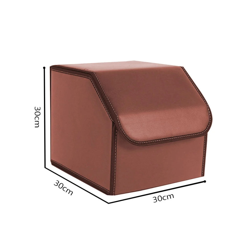 Car Boot Organizer Premium Leather Collapsible Foldable Trunk Cargo Storage Box - Coffee Small