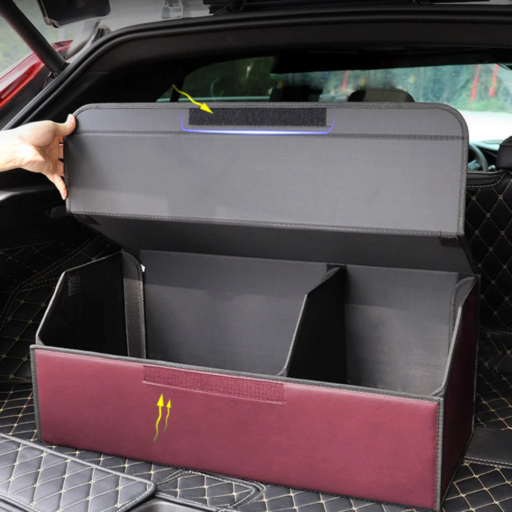 Car Boot Organizer Premium Leather Collapsible Foldable Trunk Cargo Storage Box - Red Large