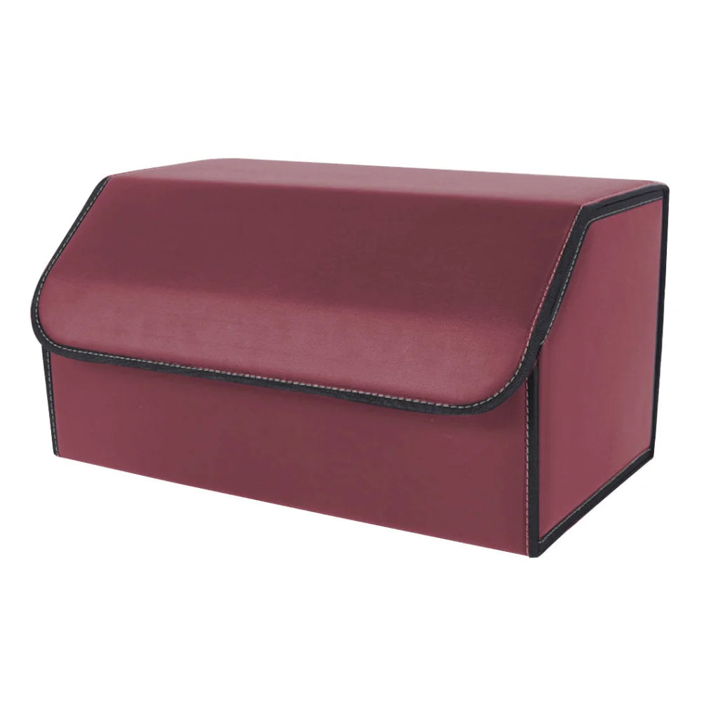 Car Boot Organizer Premium Leather Collapsible Foldable Trunk Cargo Storage Box - Red Large