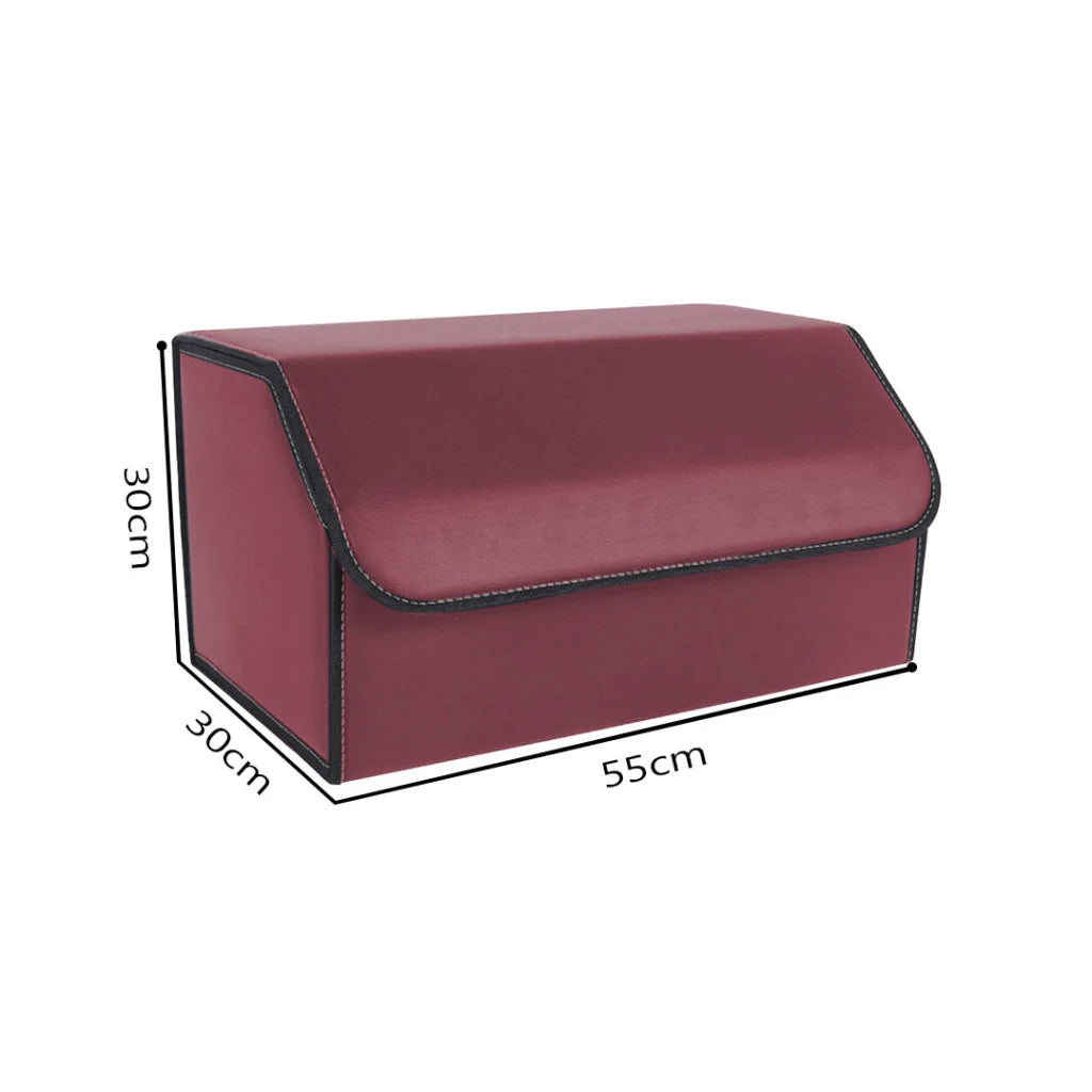 Car Boot Organizer Premium Leather Collapsible Foldable Trunk Cargo Storage Box - Red Large