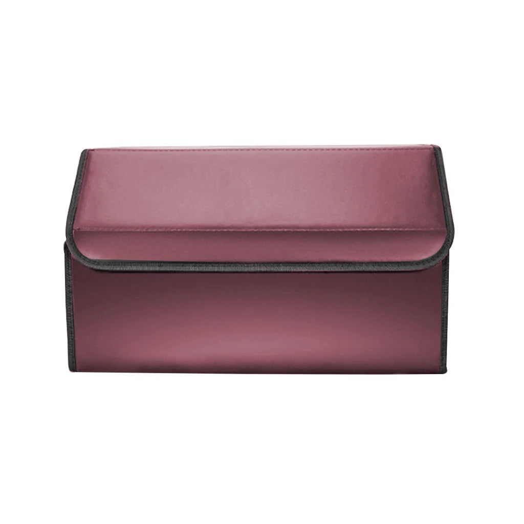 Car Boot Organizer Premium Leather Collapsible Foldable Trunk Cargo Storage Box - Red Large