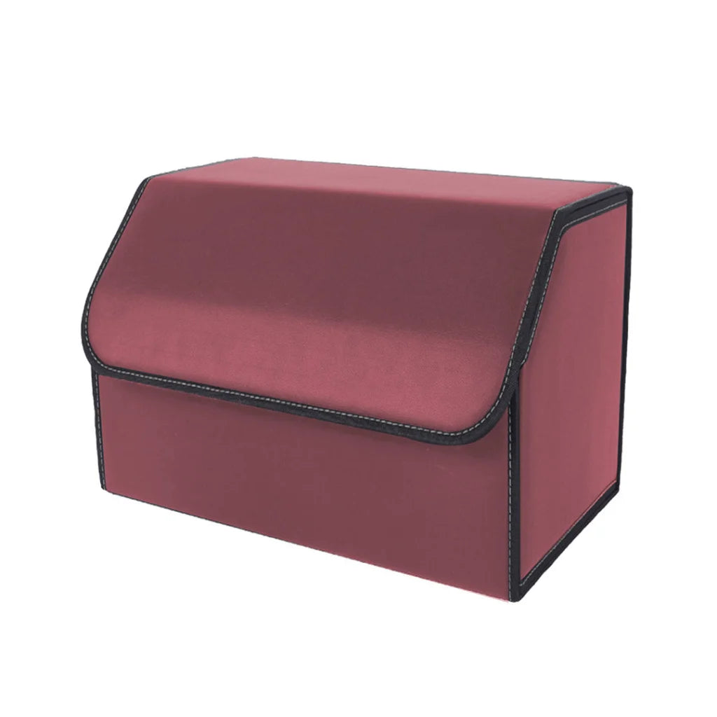 Car Boot Organizer Premium Leather Collapsible Foldable Trunk Cargo Storage Box - Red Medium