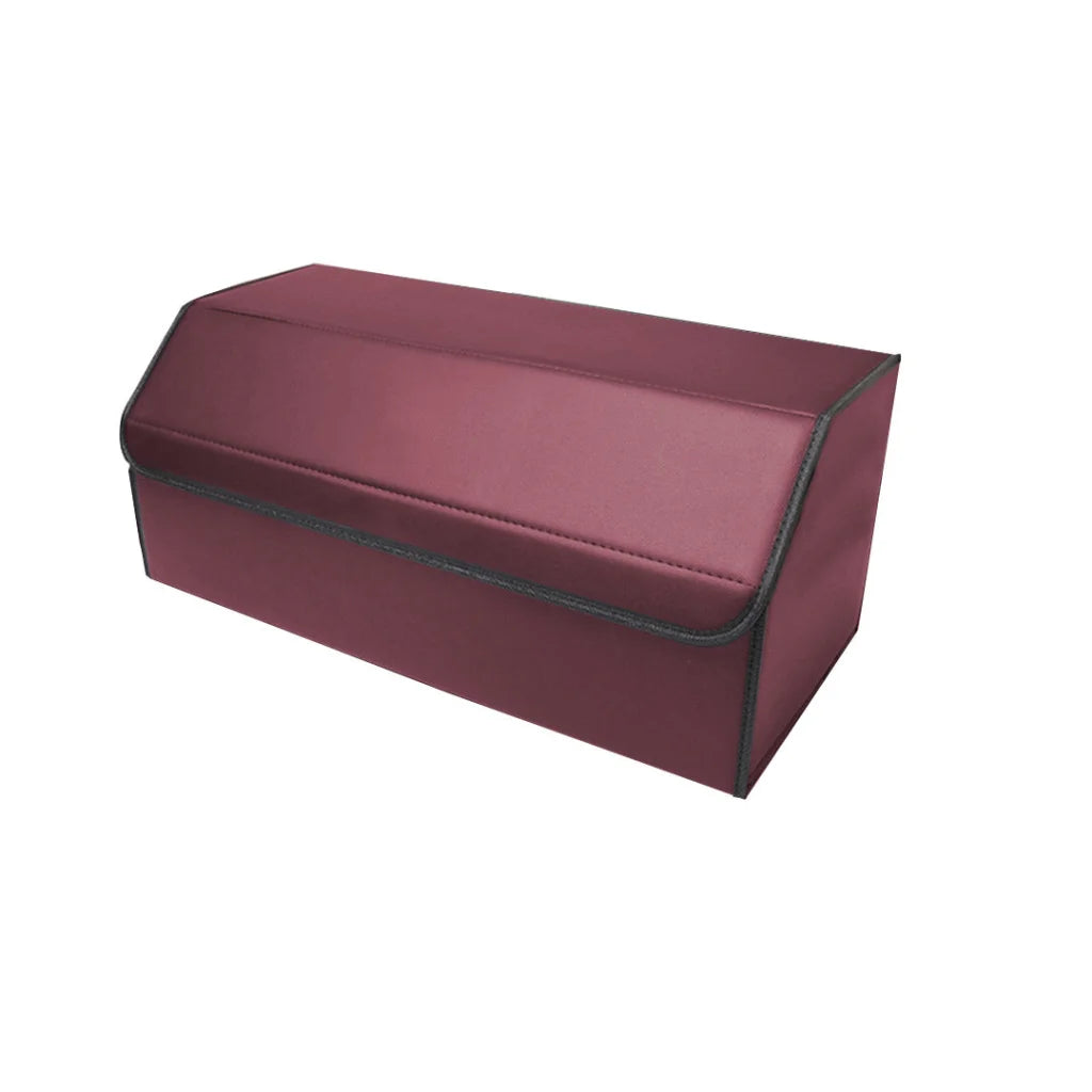 Car Boot Organizer Premium Leather Collapsible Foldable Trunk Cargo Storage Box - Red Medium