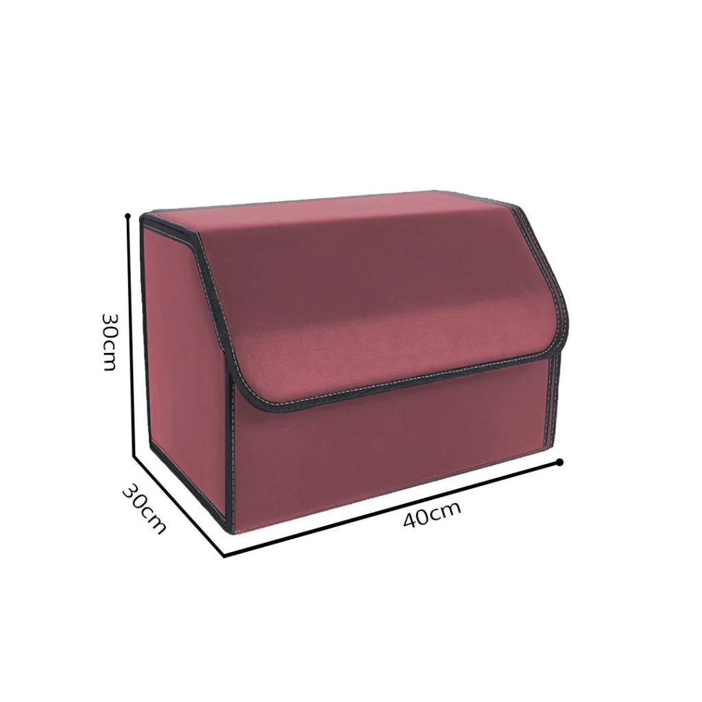Car Boot Organizer Premium Leather Collapsible Foldable Trunk Cargo Storage Box - Red Medium