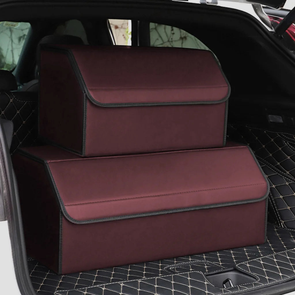 Car Boot Organizer Premium Leather Collapsible Foldable Trunk Cargo Storage Box - Red Medium