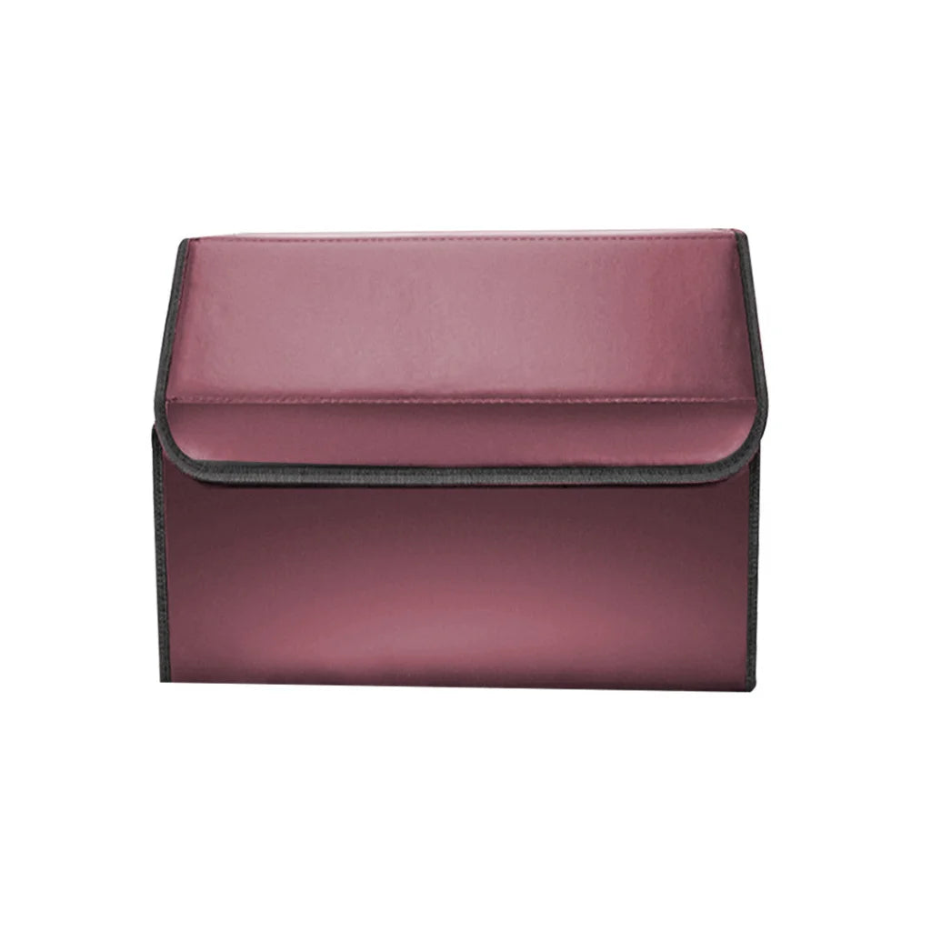 Car Boot Organizer Premium Leather Collapsible Foldable Trunk Cargo Storage Box - Red Small