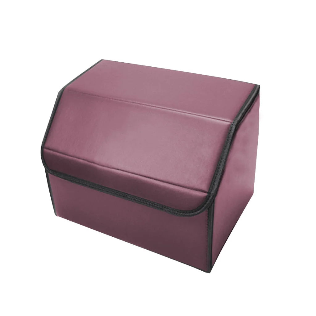 Car Boot Organizer Premium Leather Collapsible Foldable Trunk Cargo Storage Box - Red Small