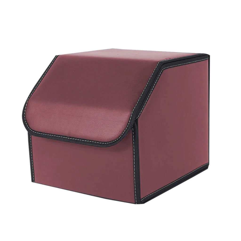 Car Boot Organizer Premium Leather Collapsible Foldable Trunk Cargo Storage Box - Red Small